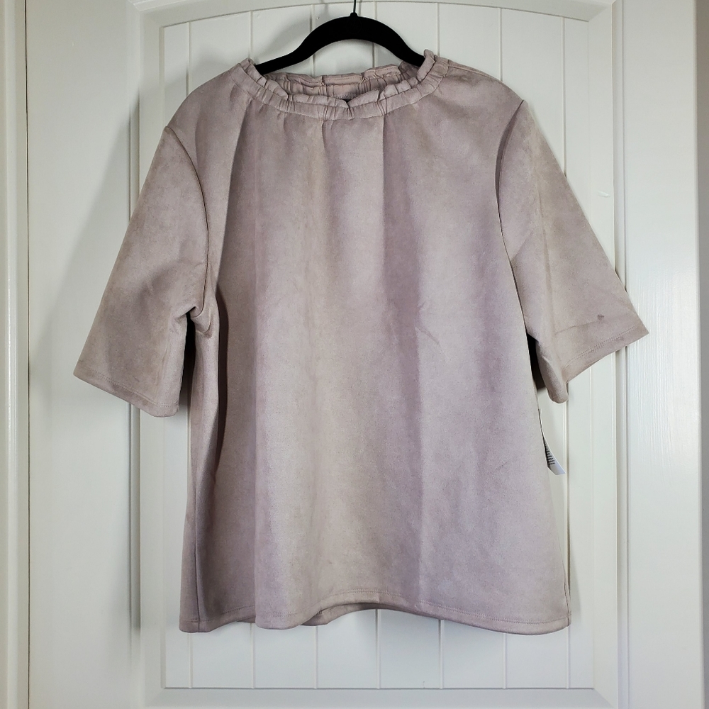 Ann Taylor creme faux suede ruched collar top size XL NWT